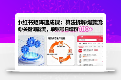 (10.11)小红书矩阵起号速成课：算法拆解/爆款流水线/关键词截流 单账号日增粉100+