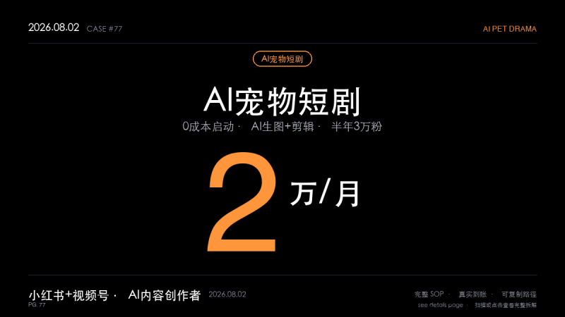 AI宠物短剧赚钱：剪辑师副业月入2万，0成本启动全拆解-格赚 | AI赚钱案例库 - 一人公司赚钱模式与AI副业项目实操