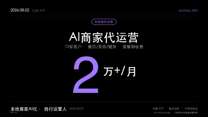 AI本地商家代运营赚钱:前运营月入2万+,12家客户标准化全拆解-格赚 | AI赚钱案例库 - 一人公司赚钱模式与AI副业项目实操