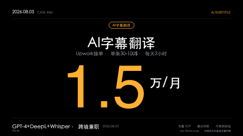 AI字幕翻译跨境赚钱：Upwork接单月入1.5万，AI把效率放大5倍全拆解-格赚 | AI赚钱案例库 - 一人公司赚钱模式与AI副业项目实操