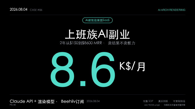 「AI建筑效果图SaaS变现SOP：150美元到8600美元MRR的