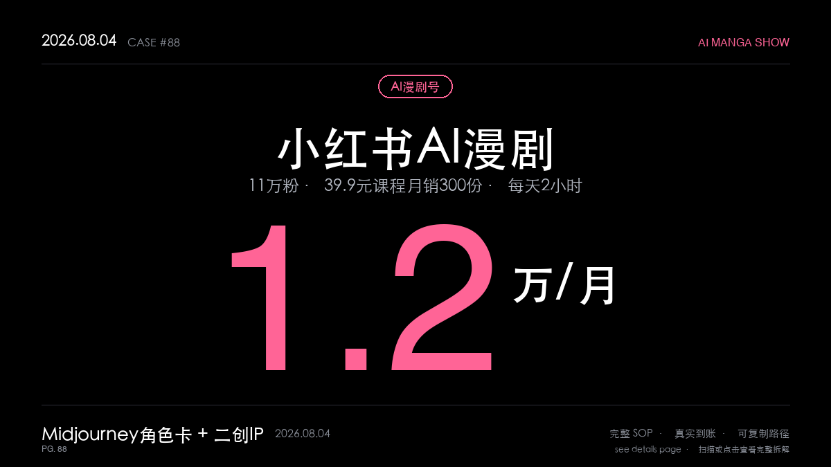 「AI漫剧号变现指南:杭州95后月入1.2万的小红书