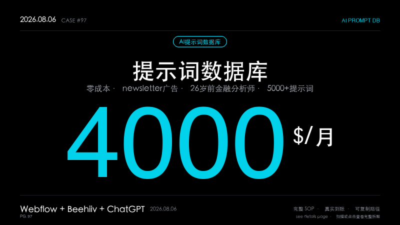 「AI提示词赚钱SOP实操：26岁金融分析师做PromptVibes月入4000美元（零成本启动+newsletter变现+付费转化5步法）」-格赚 | AI赚钱案例库 - 一人公司赚钱模式与AI副业项目实操