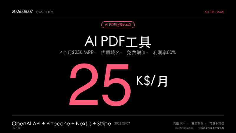 「AI PDF处理SaaS赚钱实操：独立开发者4个月做出$25K MRR（优质域名+先发优势+免费增值3步法）」-格赚 | AI赚钱案例库 - 一人公司赚钱模式与AI副业项目实操