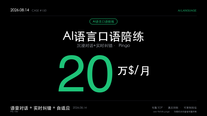 「AI语言口语陪练赚钱SOP拆解：两个大一新生做出月入20万美元的说话教练（沉浸对话+实时纠错+300K用户4步法）」-格赚 | AI赚钱案例库 - 一人公司赚钱模式与AI副业项目实操