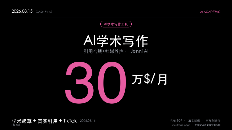 「AI学术写作工具赚钱SOP拆解：非技术创始人靠学生社群+病毒TikTok，把Jenni AI做到月入30万美元（引用合规+社媒养声+订阅4步法）」-格赚 | AI赚钱案例库 - 一人公司赚钱模式与AI副业项目实操