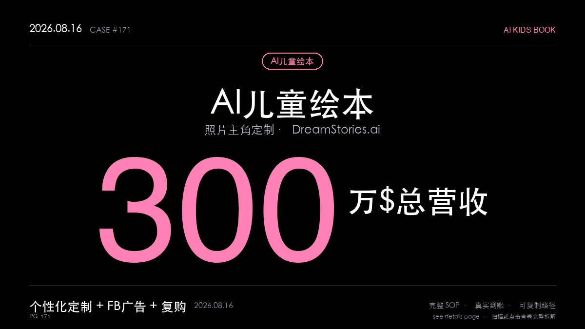 「AI儿童绘本赚钱SOP拆解:前Spotify高管靠个性化定制+FB广告,把DreamStories.ai做到总营收300万美元(照片主角+单次AOV获客4步法)」